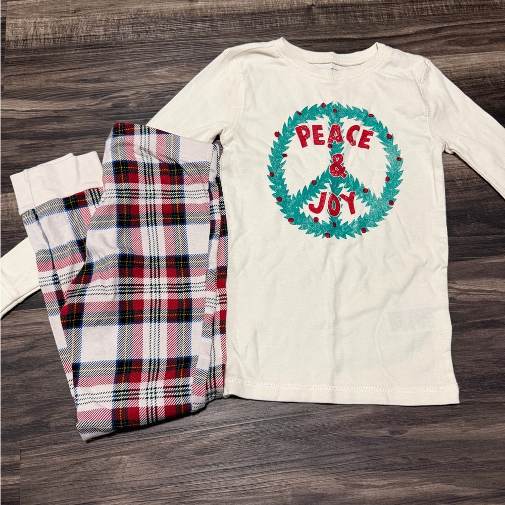 ✨3 for $15✨ Kids Unisex Holiday 'Peace & Joy' Plaid Pajama Set - White & Red